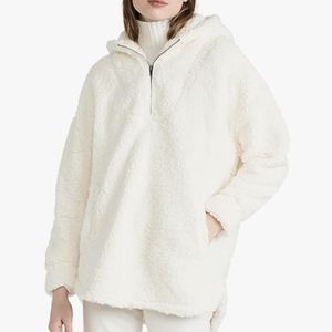 NWT BB Dakota Vibrations Sherpa 1/2 Zip Hooded Jacket Size Small Off White